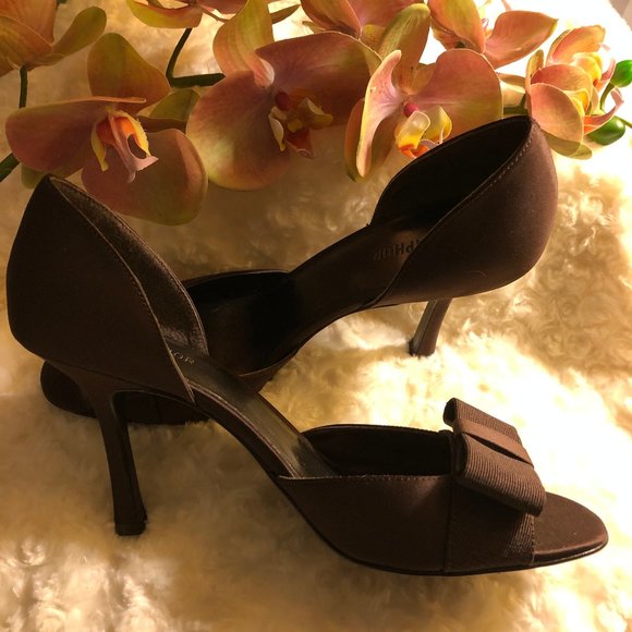 Chocolate Brown Satin Peep Toe (Size 8.5) - Picture 8 of 13